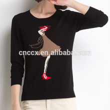 PK15B1034 Womens fashion embroidery wool cashmere pullover